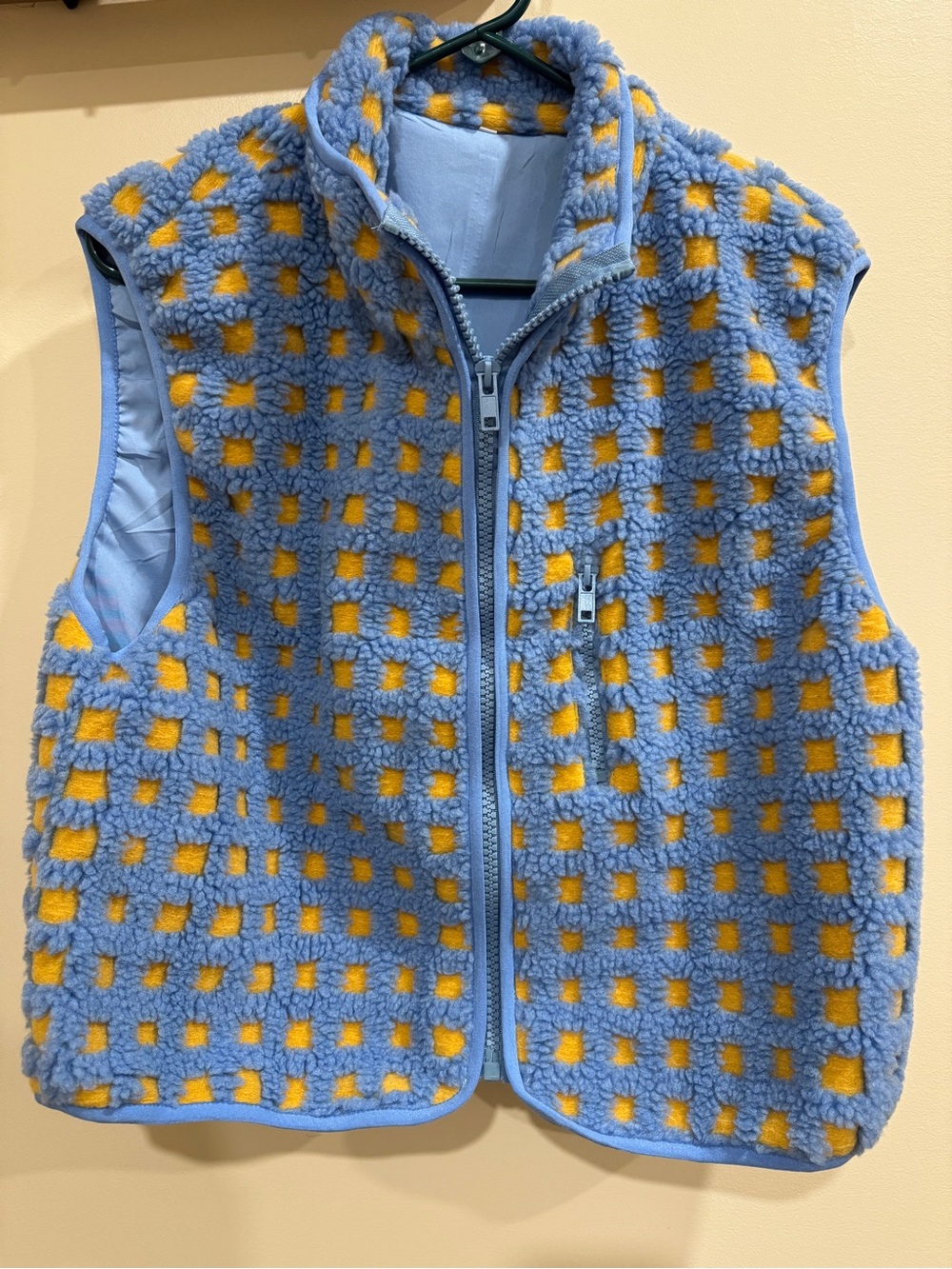 SHEIN Blue and Yellow Fuzzy Sherpa Zip Vest